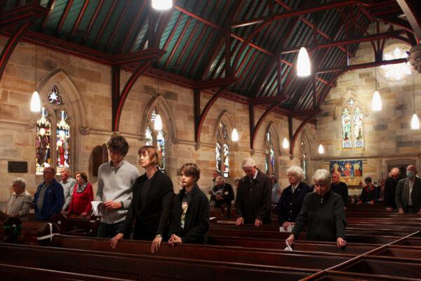 Parishioners stand to sing during the "Twenty-First Sunday after Pentecost" service at St Paul's Anglican Church in Burwood in Sydney, Australia, on Oct. 25, 2020. (Lisa Maree Williams/Getty Images)