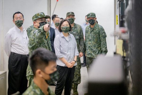Taiwanese President Tsai Ing-wen visits soldiers at a military base in New Taipei City, Taiwan, on Aug. 23, 2022. (Taiwan Presidential Office/Handout via Reuters)
