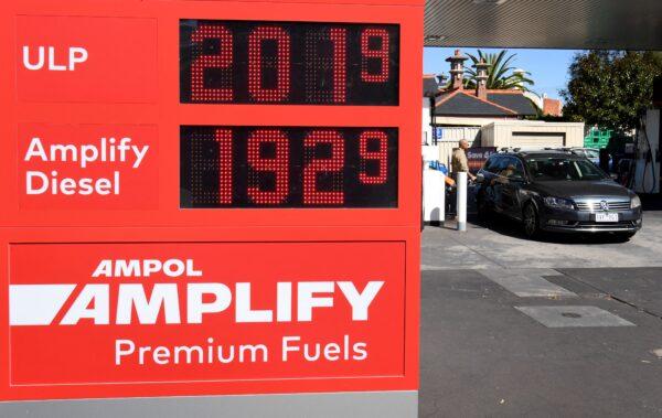 A sign outside an Ampol petrol station in Melbourne, Australia, on March 3, 2022. (William West/AFP via Getty Images)