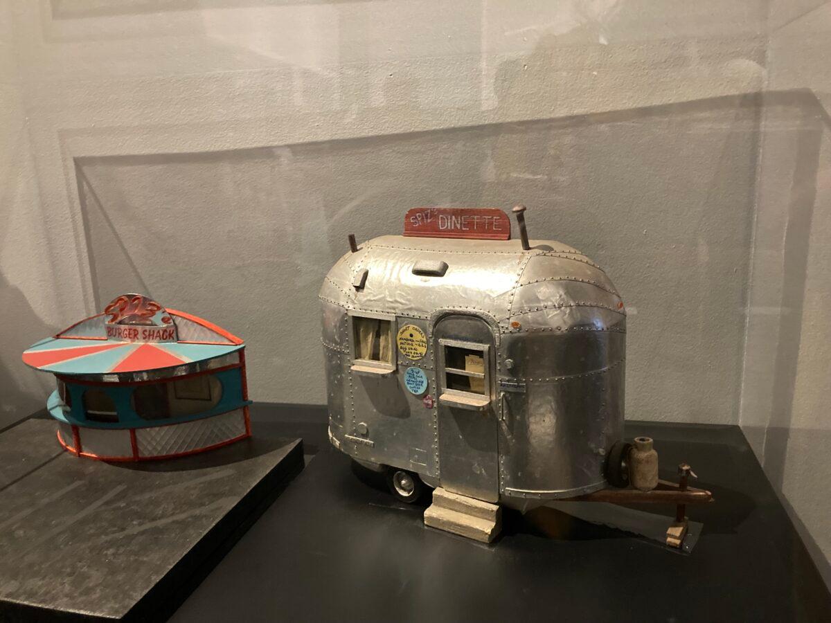This tiny burger shack and Airstream travel trailer were among the sculptures that Dean Gillispie created while wrongfully imprisoned in Ohio. The sculptures were displayed at the National Underground Railroad Freedom Center in Cincinnati, Ohio, on July 28, 2022. (Janice Hisle/The Epoch Times)