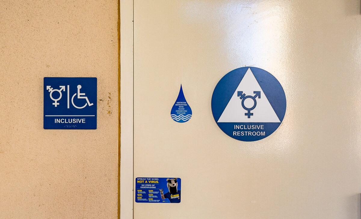 A restroom is set aside for transgender students at the University of California Irvine, in Irvine, Calif., on Sept. 25, 2020. (John Fredricks/The Epoch Times)