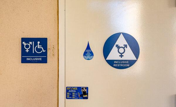 A bathroom is set aside for transgender students at the University of California–Irvine, in Irvine, Calif., on Sept.25, 2020. (John Fredricks/The Epoch Times)