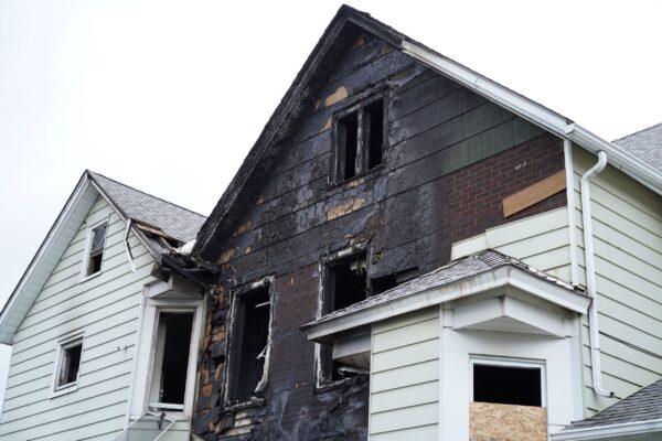 A view of the burnt-down Franklin Street house in Port Jervis on Aug. 22, 2022. (Cara Ding/Epoch Times)