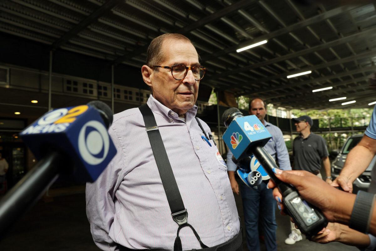 Rep. Jerry Nadler (D-NY) speaks to the media after voting in his upper West Side district in New York City on Aug. 23, 2022. (Spencer Platt/Getty Images)
