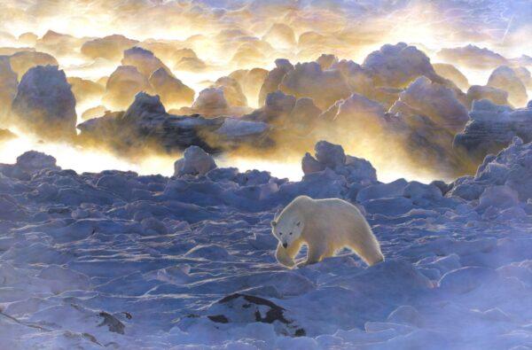 Wildlife artist Alex Fleming stays true to nature in his art. He’s so fascinated by nature’s beauty that he finds no need to embellish it with imagined art. Fleming’s pastel and pencil drawing “Home” (inspired by wildlife photographer Rick Beldegreen’s image “Polar Bear and Ice Fog”) shows the powerful polar bear amid a vast snowscape that extends like billowing clouds for miles behind it. The polar bear seems aware that it’s being watched, but unaware of its near extinction. Highly commended in the Earth's Wild Beauty category:” “Home” by Alex Fleming (UK). Pastel and colored pencil drawing; 35 3/8 inches by 23 5/8 inches. (Courtesy of DSWF)