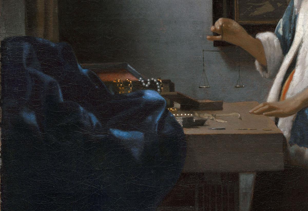 Detail of the scale and jewels in Johannes Vermeer's painting. (Public Domain)