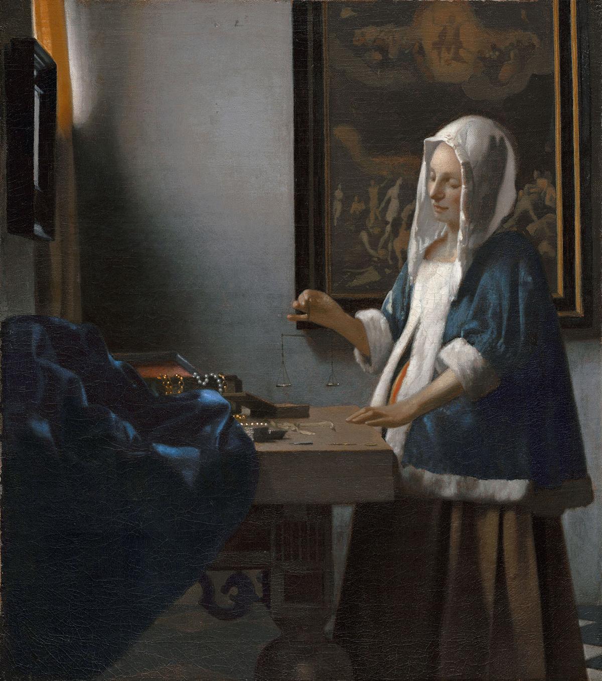 “Woman Holding a Balance,” 1664, by Johannes Vermeer. Oil on canvas; 15 5/8 inches by 14 inches. National Gallery of Art, Washington. (Public Domain)