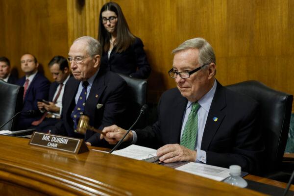 (L-R) Senate Judiciary Ranking Member Chuck Grassley (R-Iowa) and Senate Judiciary Committee Chairman Richard Durbin (D-Ill.) look on during a hearing on "Protecting America’s Children From Gun Violence" with the Senate Judiciary Committee at the U.S. Capitol in Washington, on June 15, 2022. (Anna Moneymaker/Getty Images)