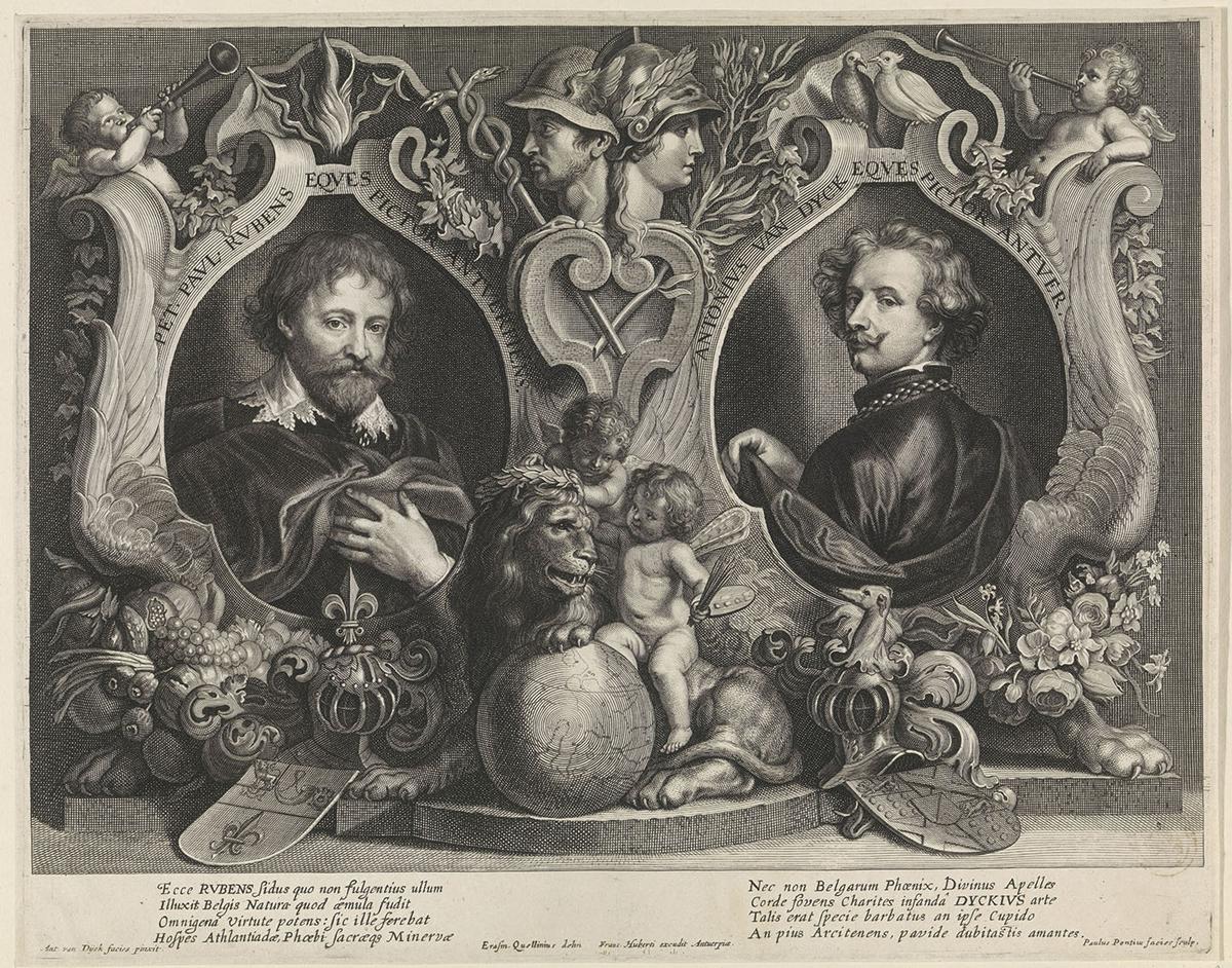 "Double Portrait of the Painters Peter Paul Rubens and Anthony van Dyck," between 1632 and 1687, by Paulus Pontius, after a painting by Anthony van Dyck. Engraving on paper. Rijksmuseum, Amsterdam. (Public Domain)
