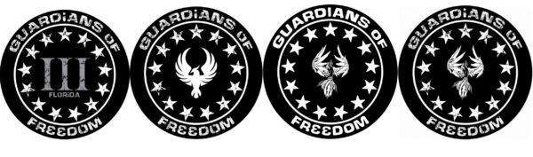 Variations of the logos for Guardians of Freedom group as they transitioned from being associated with the 'Three Percent" label. (Courtesy of Leandra Clarke)