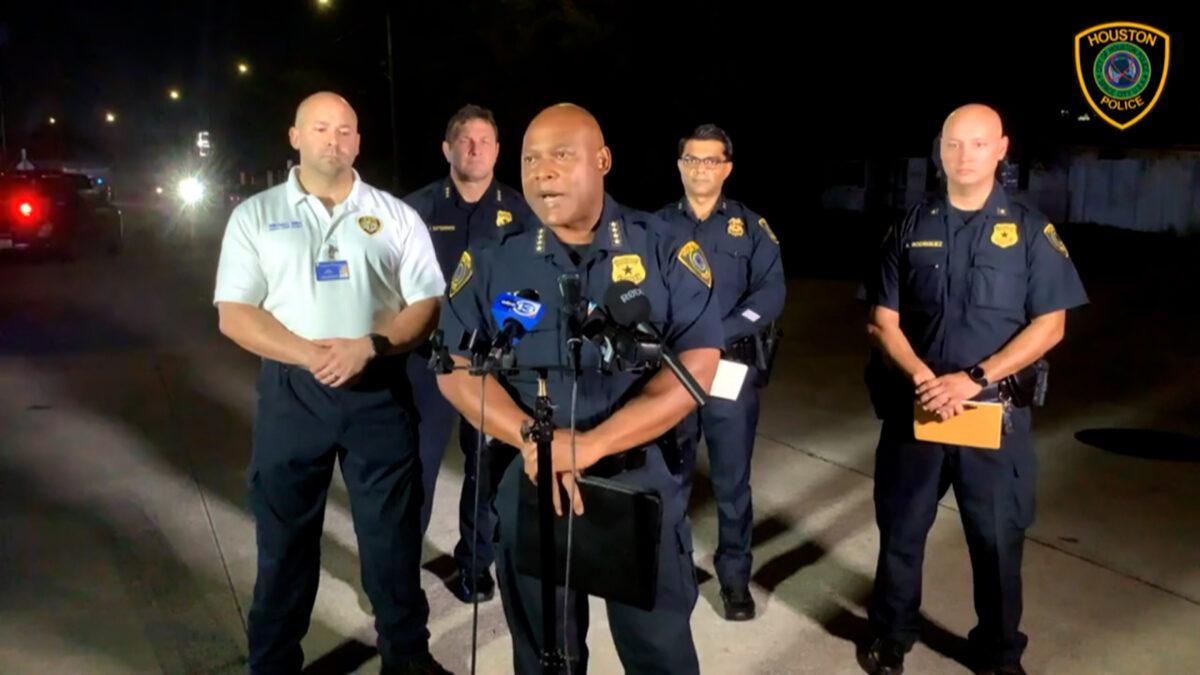 Police Chief Troy Finner speaks during a news conference in Houston early on Aug. 28, 2022. (Houston Police)