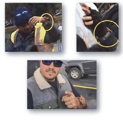 Screenshot of an image showing one of the suspected Guardians of Freedom members, wearing one of the yellow vests allegedly given to the members by Secret Service in their capacity to assist with crowd control. (Criminal complaint)