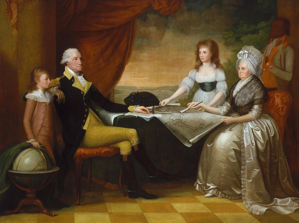 After Washington retired from office, he returned to Mount Vernon in March 1797 and devoted time to his plantations. "The Washington Family," 1789–1796, by Edward Savage. Oil on canvas. National Gallery of Art, Washington. (Public Domain)