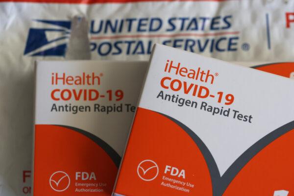Free iHealth COVID-19 antigen rapid tests from the federal government after being delivered in San Anselmo, Calif., on Feb. 04, 2022. (Justin Sullivan/Getty Images)