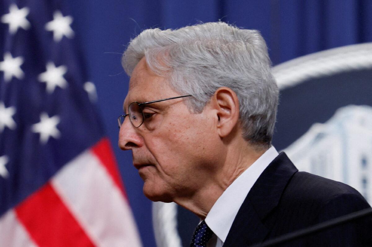 U.S. attorney general Merrick Garland turns away and leaves the podium after speaking about the FBI's search warrant served at former president Donald Trump's Mar-a-Lago estate in Fla., on Aug. 11, 2022. (Evelyn Hockstei/Reuters)