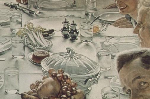 Detail of "Freedom From Want," 1943, by Norman Rockwell, which shows a family sitting down to a holiday meal. National Archives. (Public Domain)