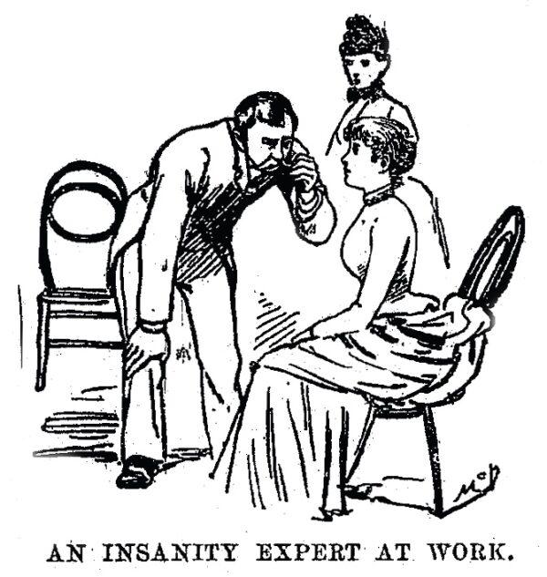 Illustrative plate of an insanity expert at work, from Bly’s 1887 book. (Public domain)