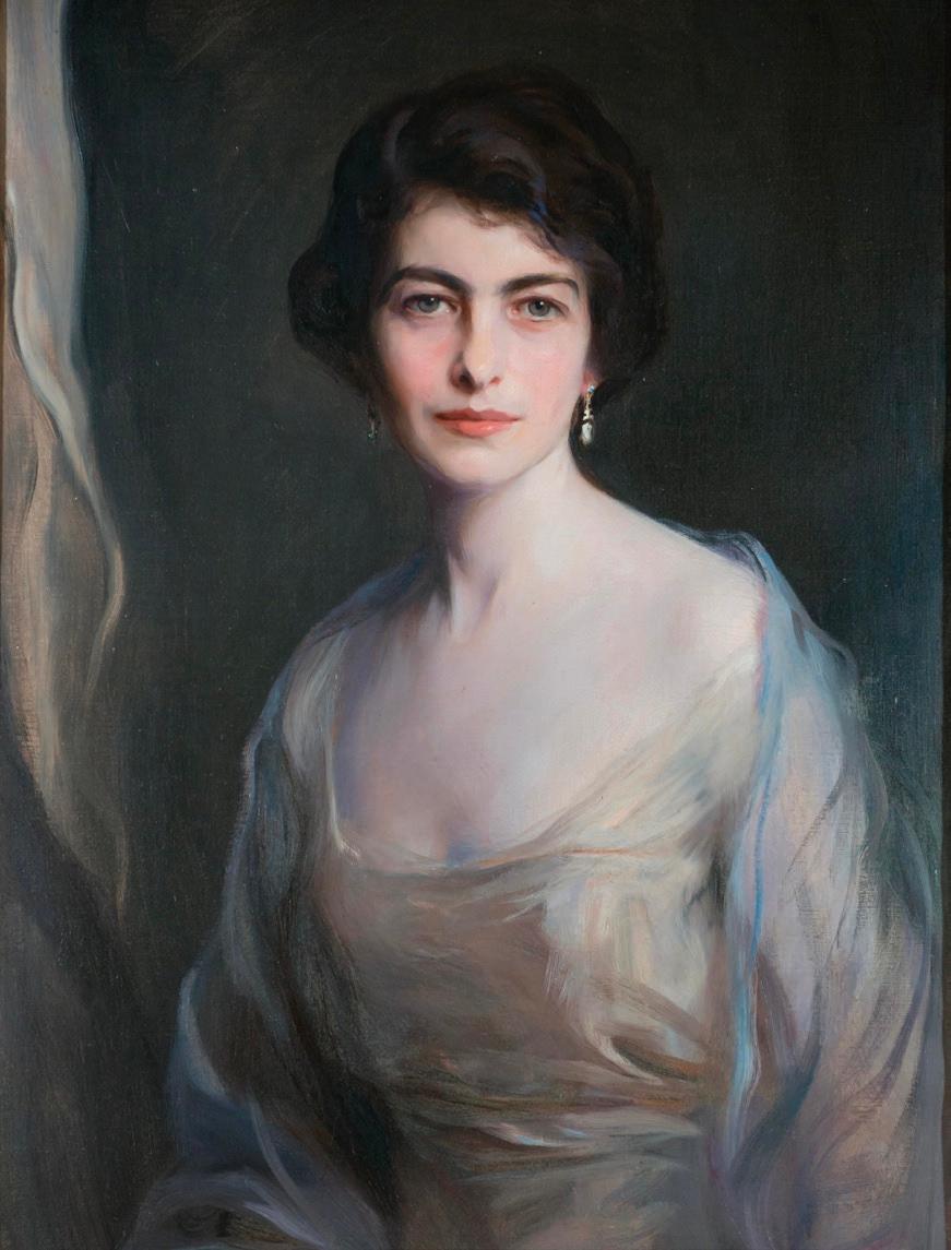 Portrait hanging inside the Morning Room at The Breakers of Countess Laszlo Szechenyi (Gladys Moore Vanderbilt), the youngest child and daughter of Mr. and Mrs. Cornelius Vanderbilt II, by Philip de Laszlo, 1921. (Public Domain)