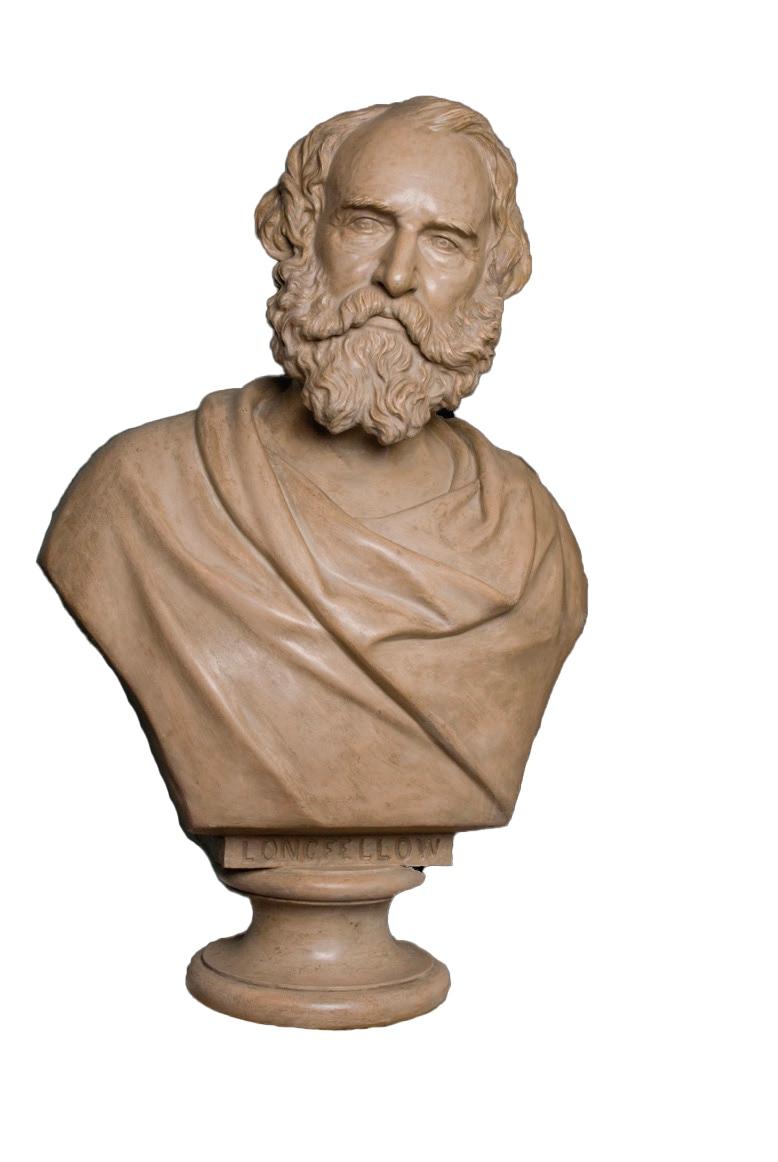 Painted plaster bust of Longfellow by sculptor Samuel James Kitson, 1879. (Public domain)