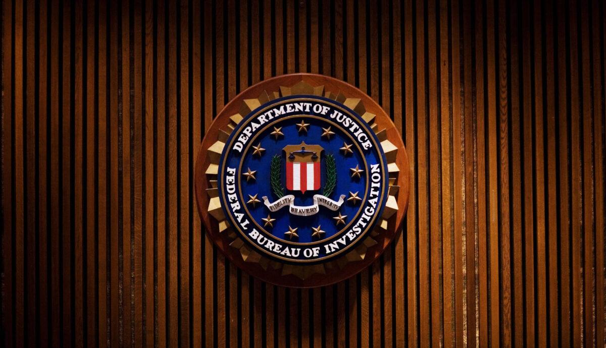 A crest of the Federal Bureau of Investigation inside the J. Edgar Hoover FBI Building in Washington, DC, on Aug. 3, 2007. (MANDEL NGAN/AFP via Getty Images)