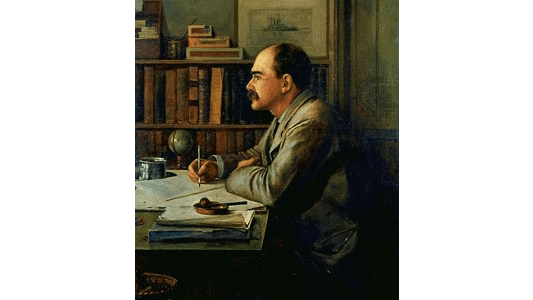 Kipling at his desk, 1899. Portrait by Philip Burne-Jones. (Public Domain)