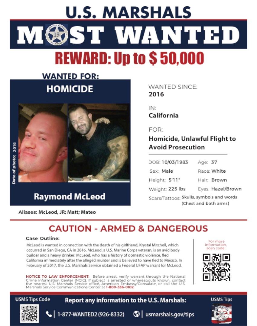 Wanted poster for Raymond "RJ" McLeod. (Courtesy of U.S. Marshals Service)
