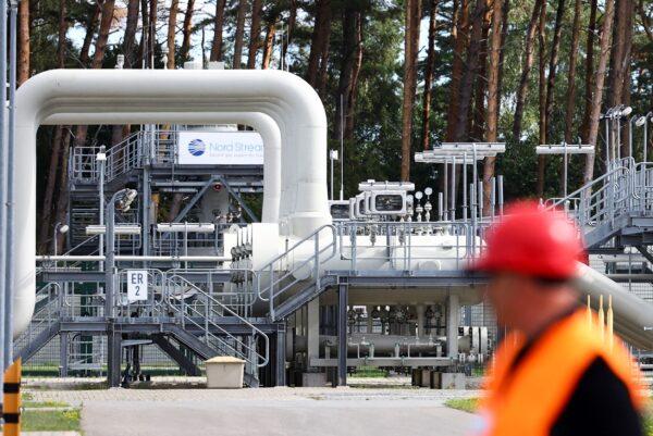 View towards Nord Stream 1 Baltic Sea pipeline and the transfer station of the Baltic Sea Pipeline Link in the industrial area of Lubmin, Germany, on Aug. 30, 2022. (Lisi Niesner/Reuters)