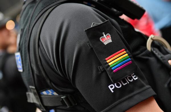 The rainbow flag on a police officer during Pride in London on July 6, 2019. (Chris J Ratcliffe/Getty Images for Pride in London)