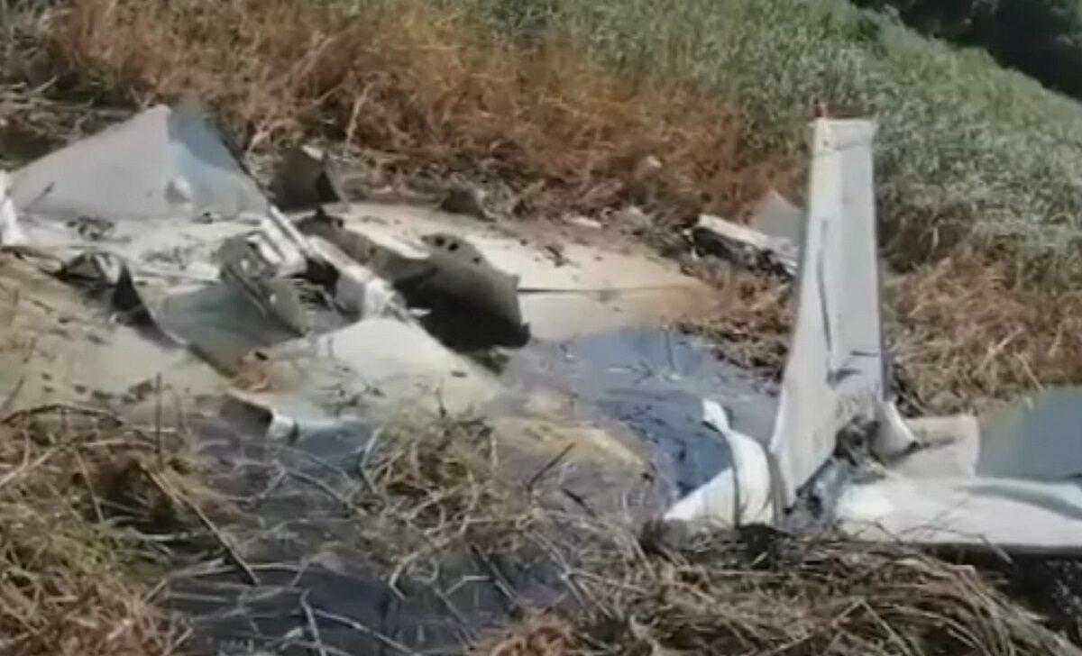 Debris of a plane after it crashed in the Zambezi region, Namibia, on Aug. 30, 2022, in a still from video. (Namibia Broadcasting Corporation via AP/Screenshot via The Epoch Times)