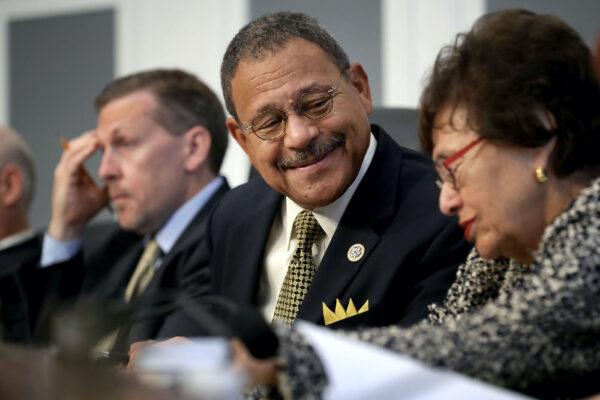 A file image of House Agriculture, Rural Development, Food and Drug Administration and Related Agencies Subcommittee ranking member Rep. Sanford Bishop (D-Ga.) (C) and Rep. Nita Lowey (D-N.Y.) on Capitol Hill in Washington, May 25, 2017. (Chip Somodevilla/Getty Images)