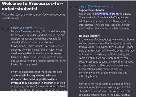 A screenshot of the “resource for outed students” Discord page. (Screenshot via The Epoch Times)