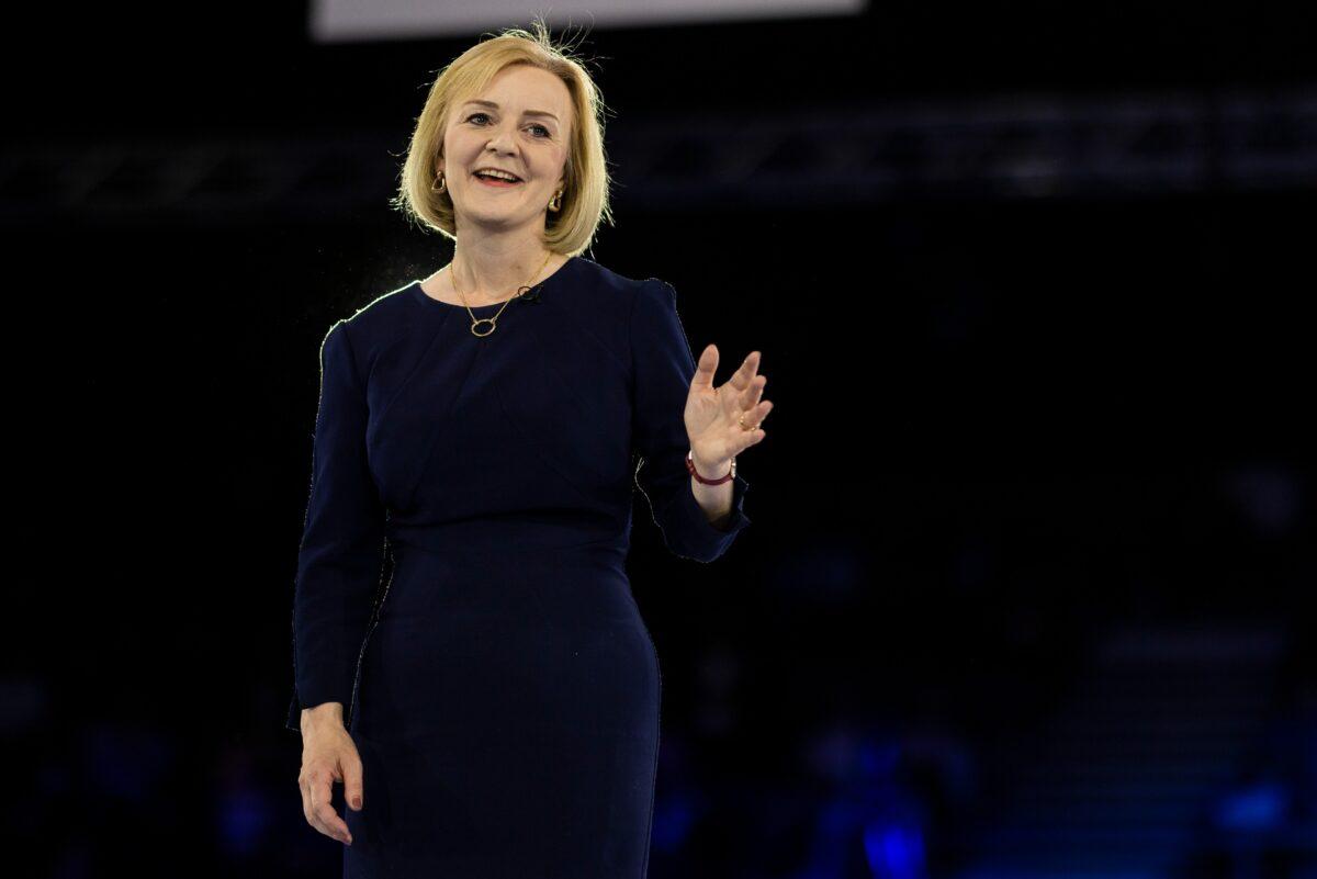 Foreign Secretary and Conservative leadership hopeful Liz Truss speaks during the final Tory leadership hustings at Wembley Arena, London, on Aug. 31, 2022. (Dan Kitwood/Getty Images)