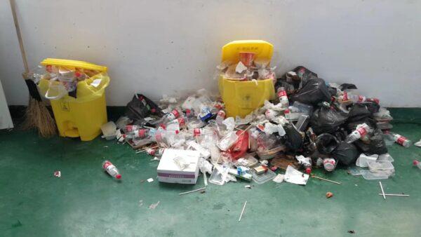 Garbage in a makeshift hospital in Guixi City, Jiangxi Province. (Courtesy of interviewee)