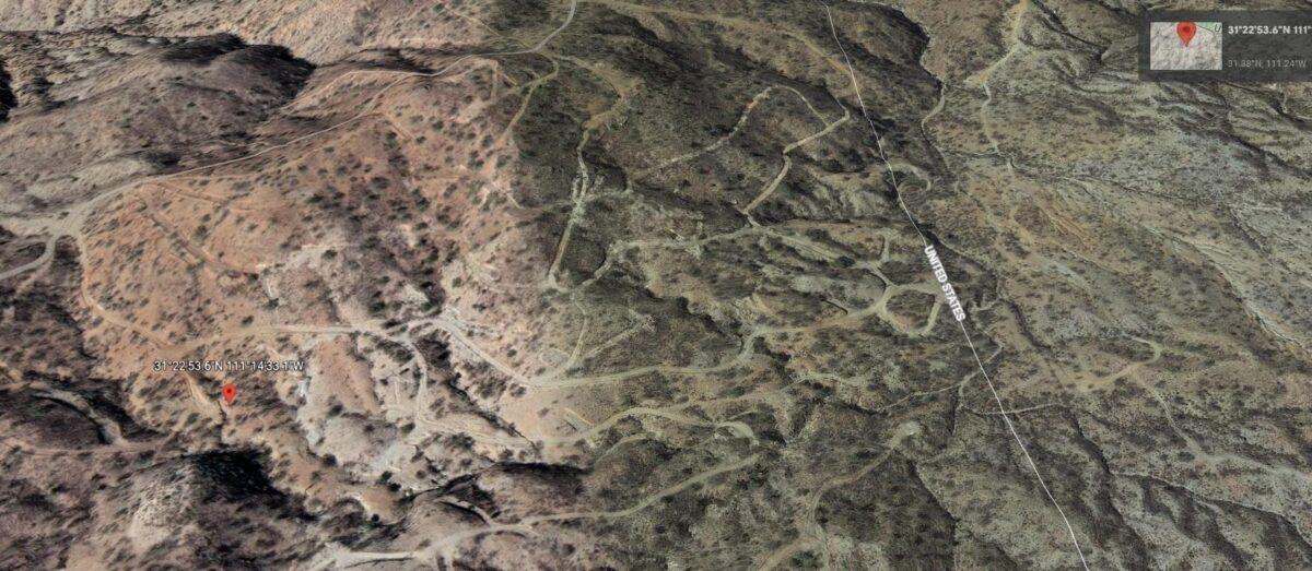 Actual drone still footage shows a Mexican drug cartel faction (red dot) camped out just over the U.S. border near Arivaca, Ariz., on Aug. 25. (Courtesy of a private Arizona security company)