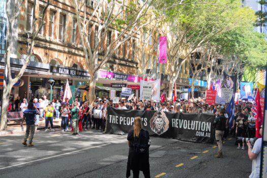 Members of the Teachers' Professional Association of Queensland (TPAQ) attend a protest against the state Department of Education's decision to cut the pay of unvaccinated teachers in Brisbane, Australia, on Aug. 31. (Courtesy of TPAQ)