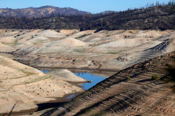 Low water levels are visible at Lake Oroville in Oroville, California on July 22, 2021. (Justin Sullivan/Getty Images)