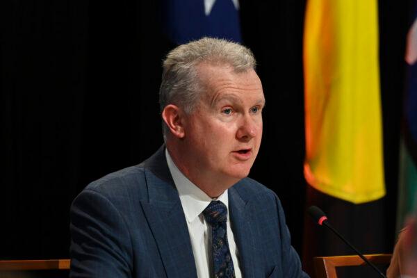 Employment and Workplace Minister Tony Burke speaks during the jobs and skills summit at Parliament House in Canberra, Australia, on Sept. 1, 2022. (Martin Ollman/Getty Images)