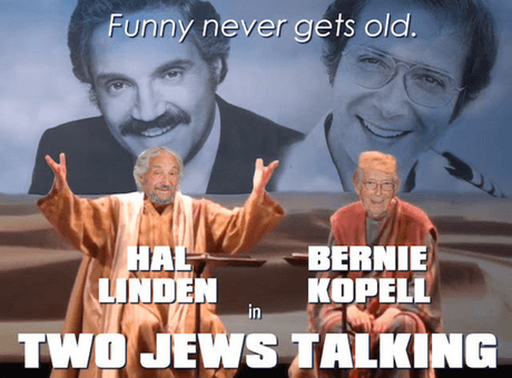 Promotional ad for Off-Broadway production staring Hal Lindon and Bernie Kopell in "Two Jews, Talking." (tdf)