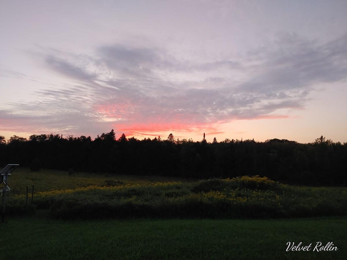 A sunset captured from their off-grid property. (Courtesy of Velvet Rollins)