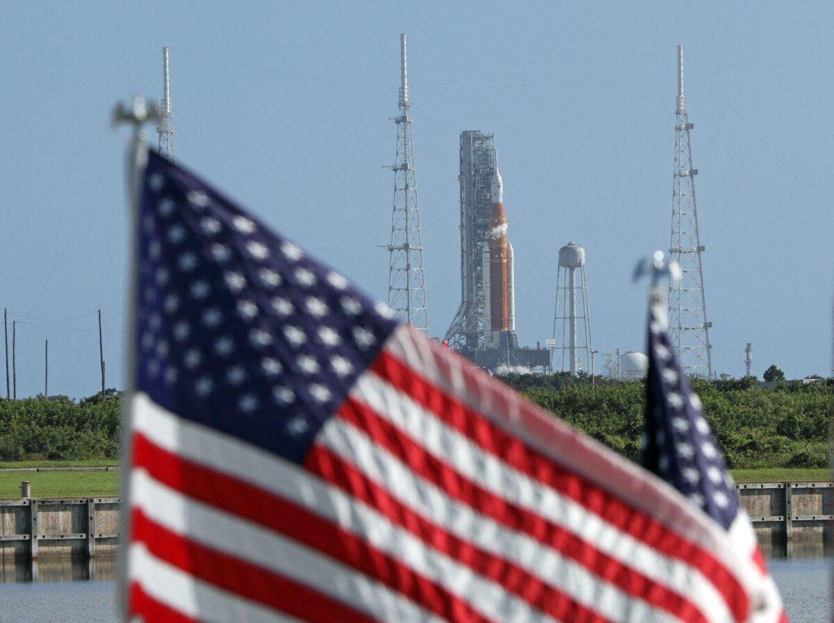 The Artemis I unmanned lunar rocket sits on the launch pad at the Kennedy Space Center in Cape Canaveral, Fla., on Sept. 3, 2022. (Gregg Newton/AFP via Getty Images)