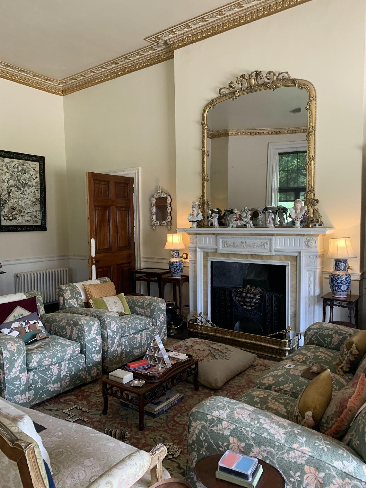 Agatha Christie made presentations from her mysteries to guests in the comfortable parlor at Greenway, her home on the south coast of England. (Courtesy of Sharon Whitley Larsen)