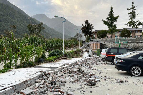 The aftermath of the earthquake in Hailuogou in China's southwestern Sichuan Province on Sept. 5, 2022. (STR/AFP via Getty Images)