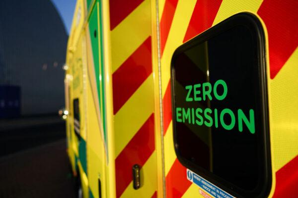 A hydrogen powered zero emission ambulance is shown in Glasgow, Scotland, on Nov. 10, 2021. (Ian Forsyth/Getty Images)