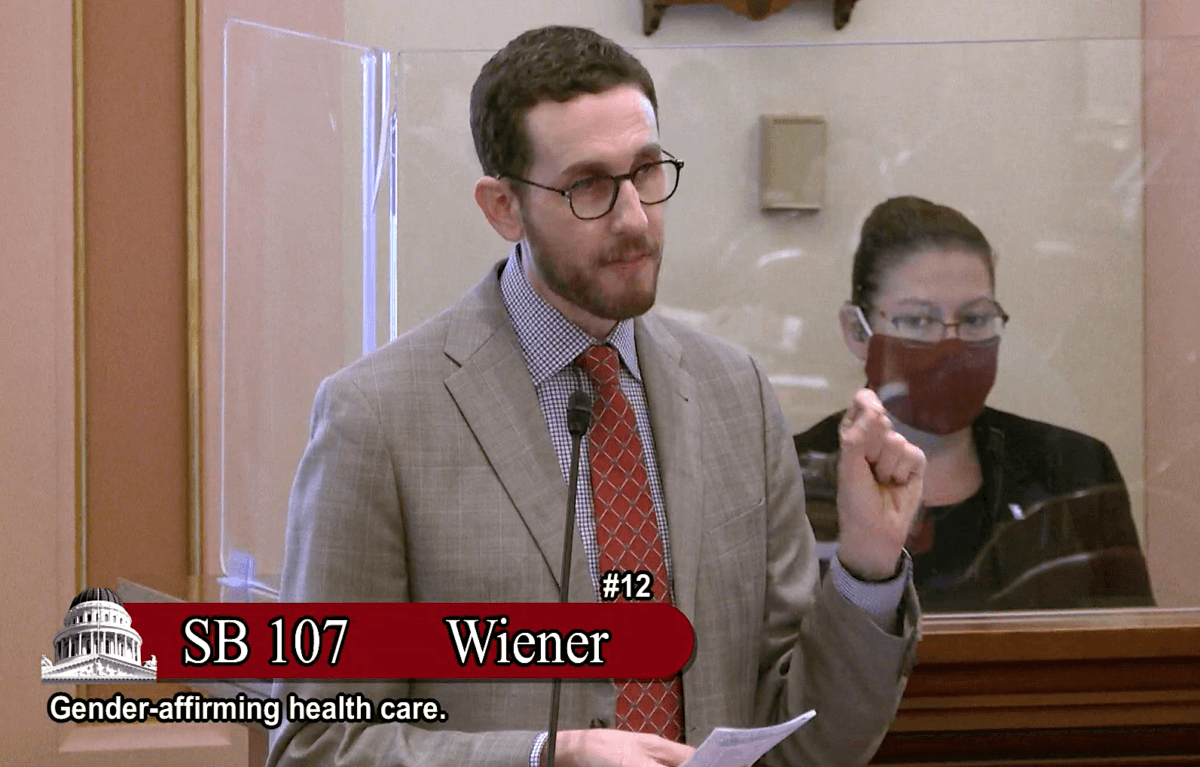 State Sen. Scott Wiener speaks in front of the California State Senate on Aug. 31, 2022. (Screenshot via California State Senate)