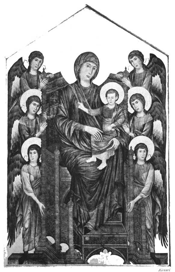 MADONNA, CHILD AND ANGELS<br/>(After the painting by Cimabue. Paris: Louvre, 1260) (Alinari)