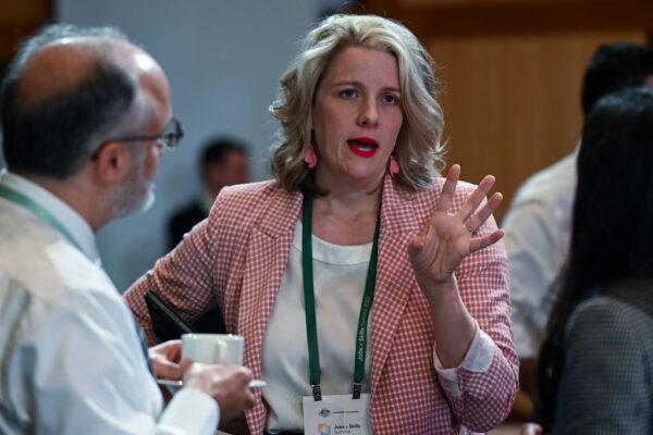 Clare Ellen O'Neil, minister for home affairs and cybersecurity, at Parliament House in Canberra, Australia, on Sept. 1, 2022. (Martin Ollman/Getty Images)