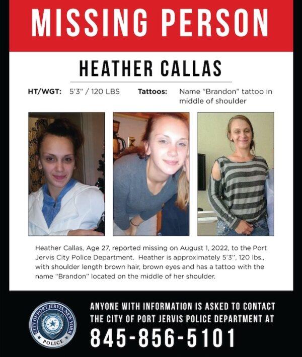A missing person poster of Heather Callas by Port Jervis Police Department. (Courtesy of Port Jervis Police Department)
