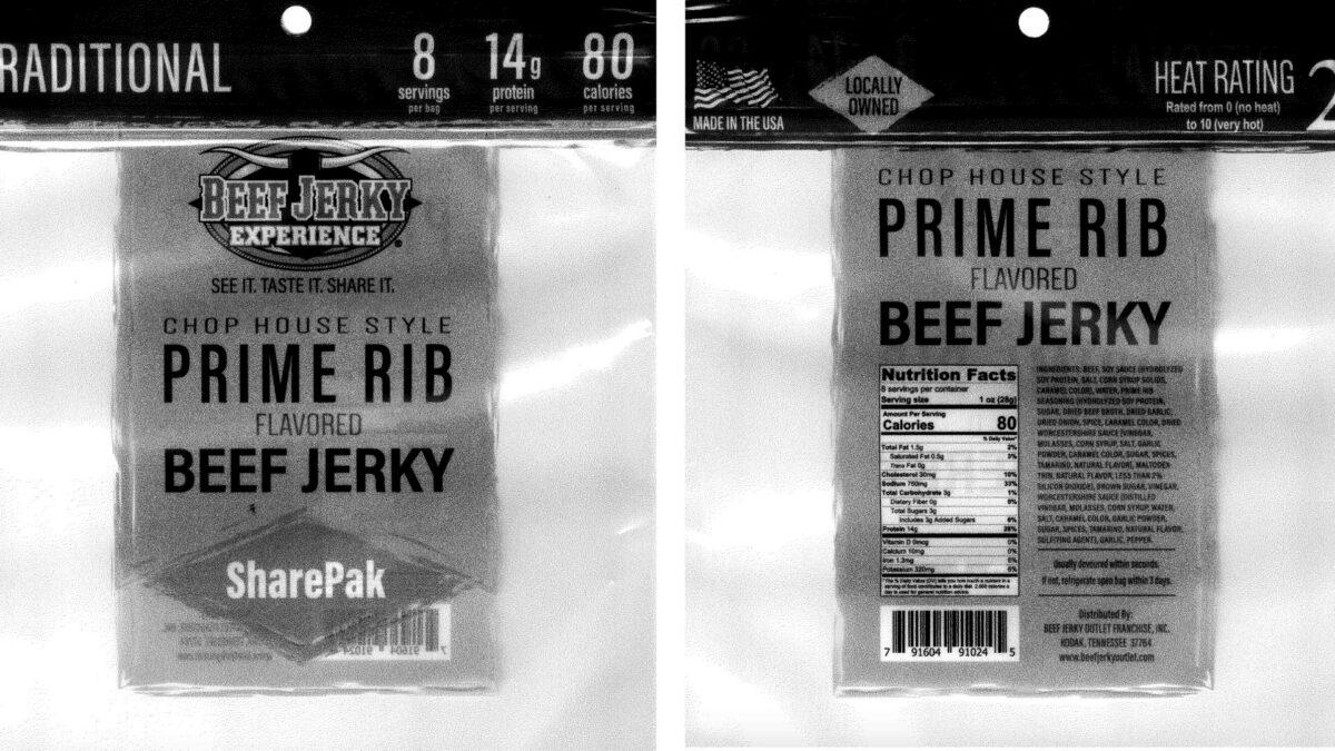 The package of Beef Jerky Experience Chop House Style Prime Rib products that are being recalled due to possible listeria contamination. (U.S. Department of Agriculture)