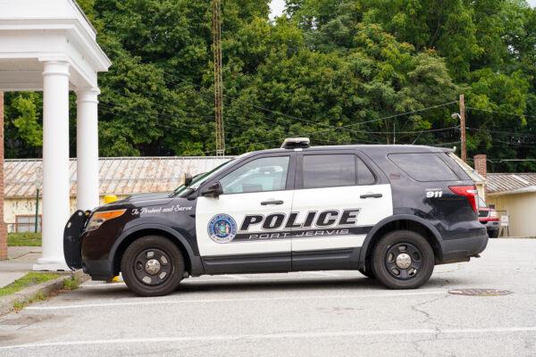 A police squad car parks outside Port Jervis Police Department on Sept. 5, 2022. (Cara Ding/The Epoch Times)