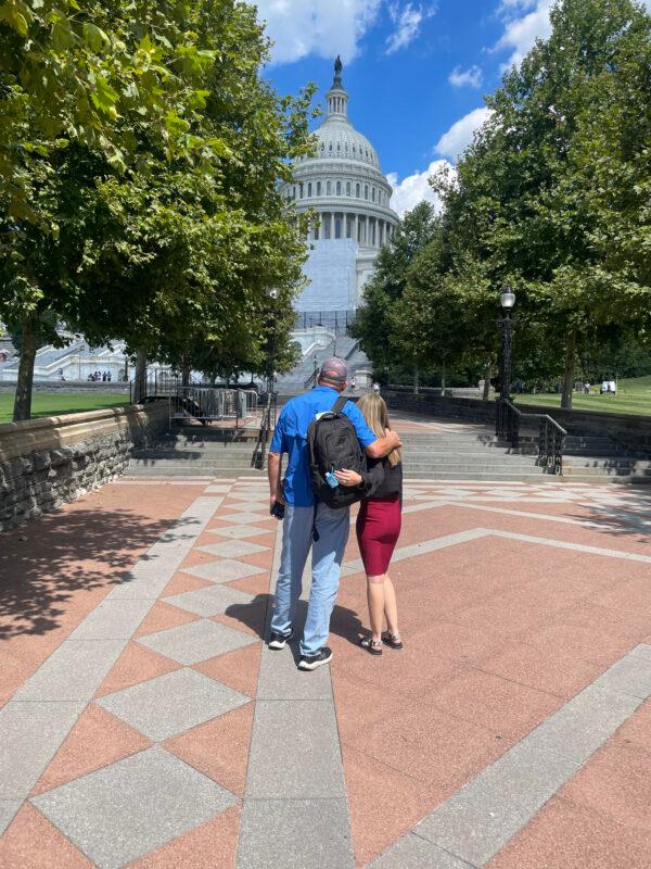 Bonnie Nichols stands with her husband Ryan's father Don outside the White House in Washington in August 2022. (Courtesy of Bonnie Nichols)